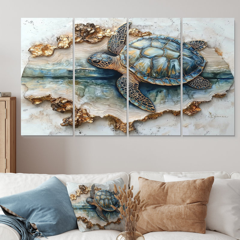 Coddie - Tortue, décoration murale animal - art mural moderne 4 pièces, H 28 po x l 48 po