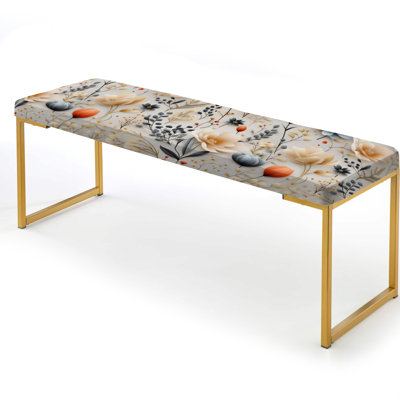 Delicate Neutrals - Plants Upholstered Gold Bench
