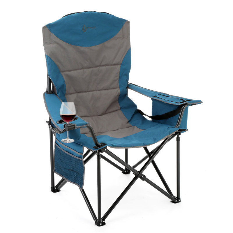 XXL Blue and Gray Padded Folding Camping Chair with Armrests