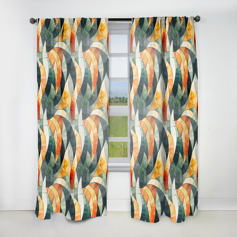 Motif de mosaïque géométrique orange et vert - Rideau obscurcissant géométrique abstrait - 1 panneau, L 52 po x L 108 po