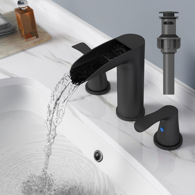 Robinet de salle de bain cascade espacé noir mat 8 "avec bonde escamotable, Noir mat