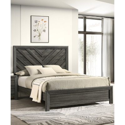 Rustic Gray Finish Geometric Pattern Queen Bed For Bedroom Frame With Finish, And Contemporary Decor