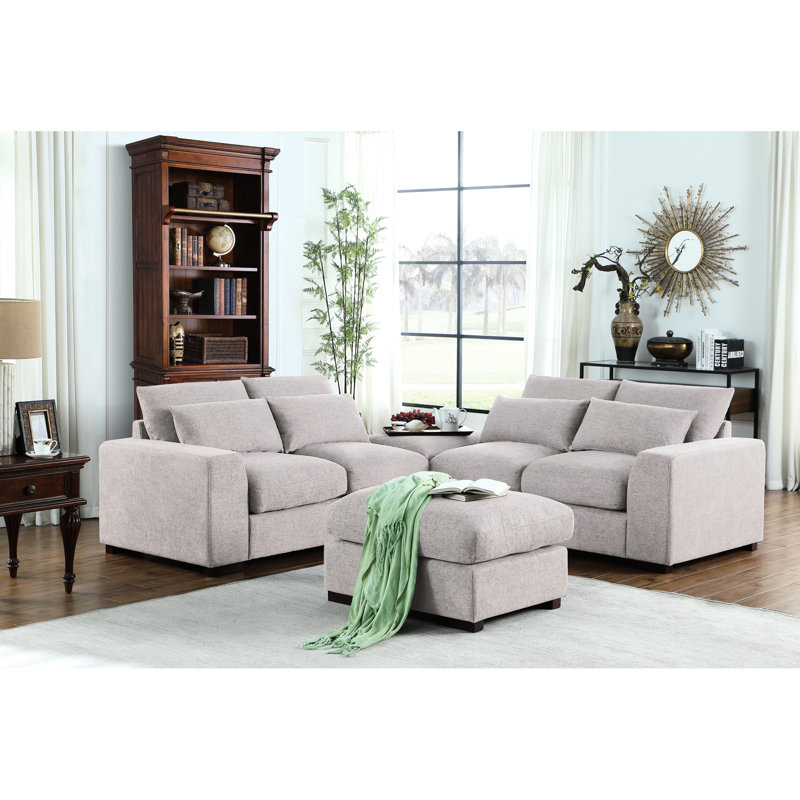 Canapé modulaire en lin avec 2 repose-pieds - 36,71 po Profondeur, 121,3 largeur salon 260,08 lb gris
