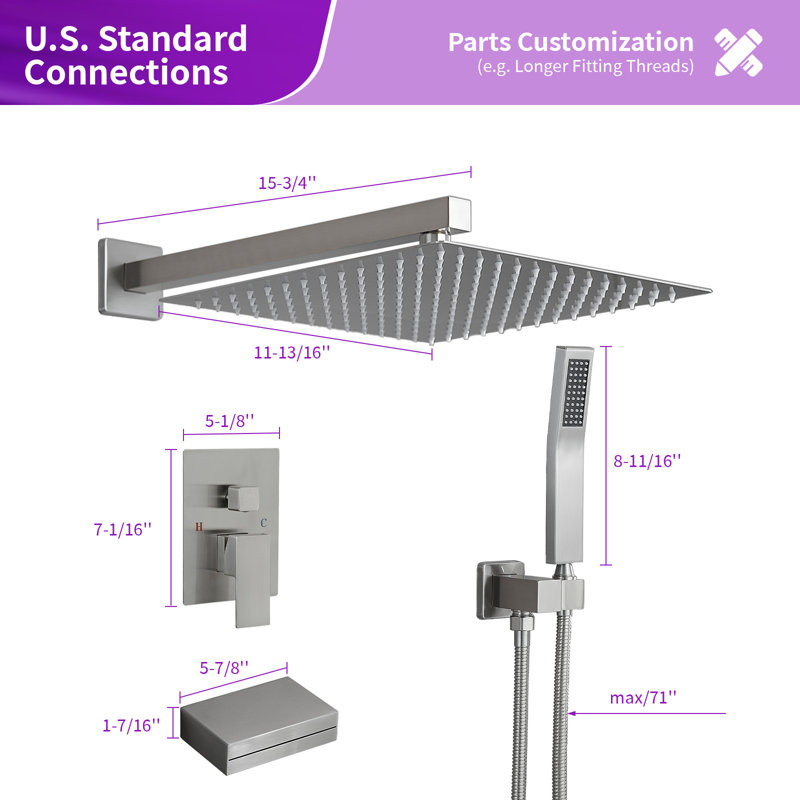 Single-Handle 1-Spray Tub And Shower Faucet With 12 In. Shower Head And Hand Shower (Valve Included), Brushed Nickel
