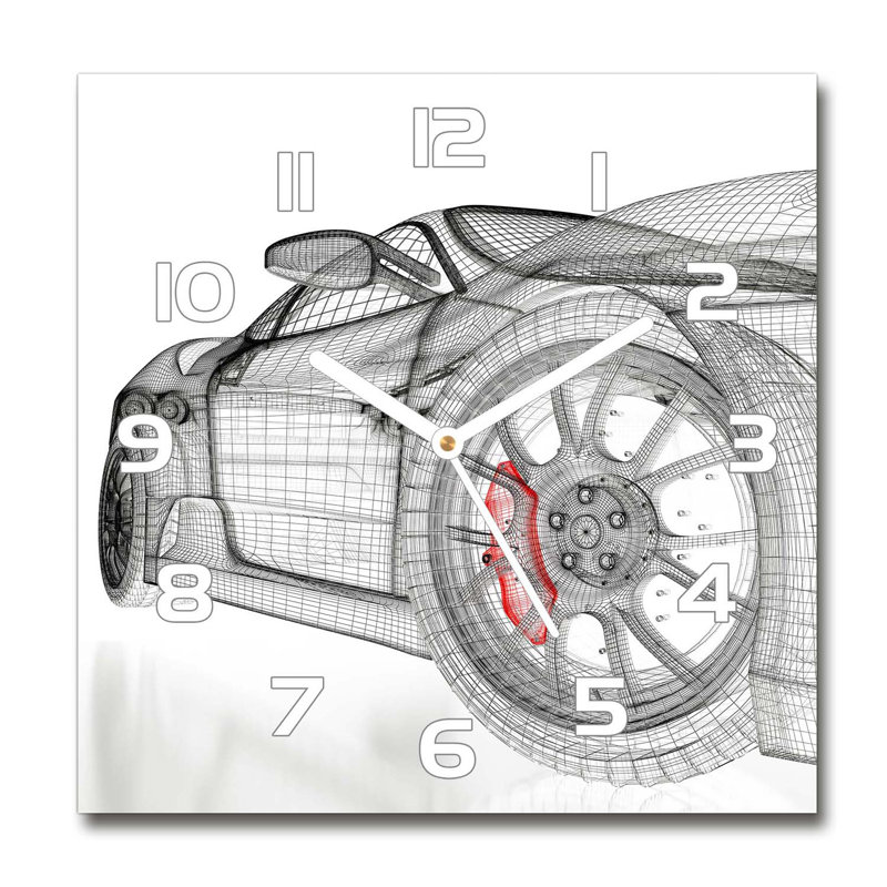 Ilie Glass Wall Clock, White/Red/Grey