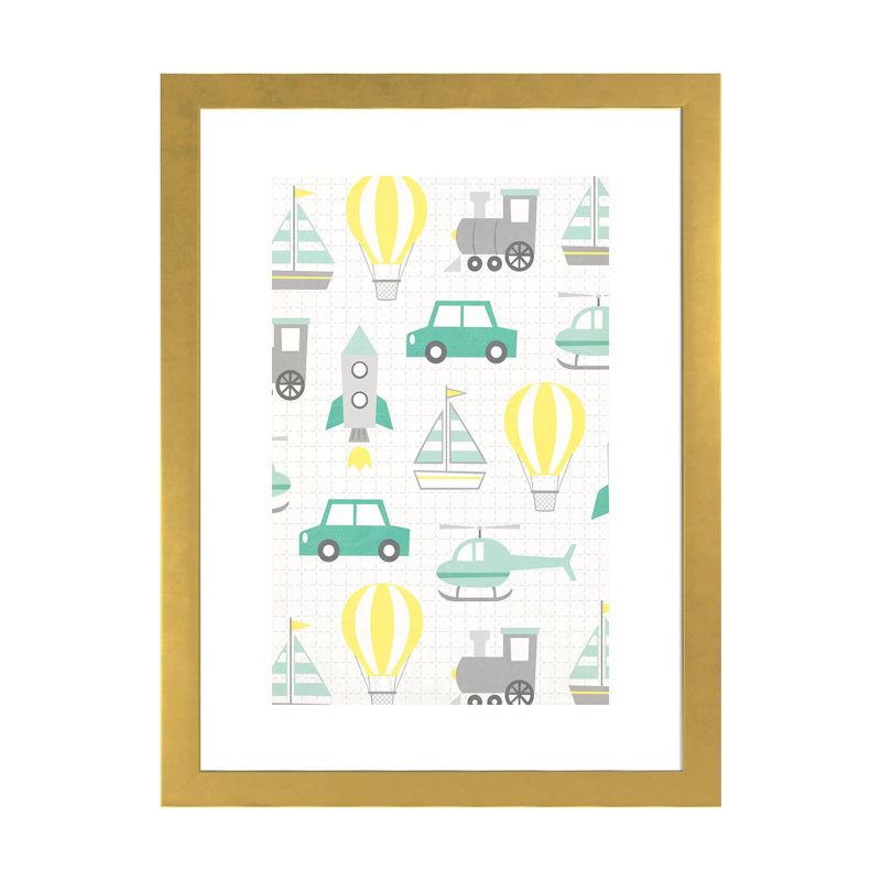 «Away We Go II» par Gail Veillette - impression d'art graphique, Papier encadré doré, Blanc, H 32 po x l 24 po x P 1 po