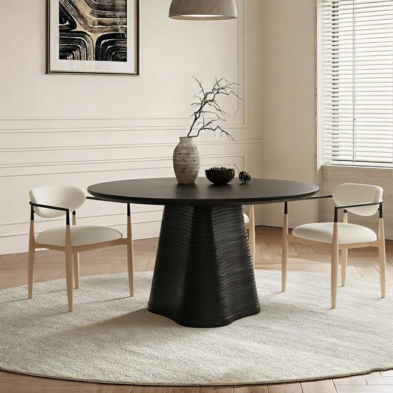 Izahia 48" Solid Wood Pedestal Dining Table, Black