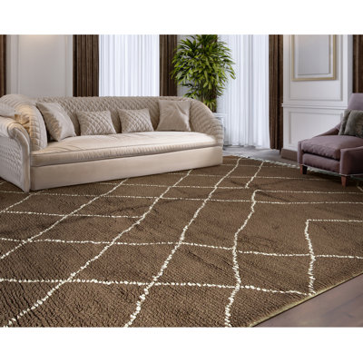 Tapis brun et ivoire noué à la main de haute qualité