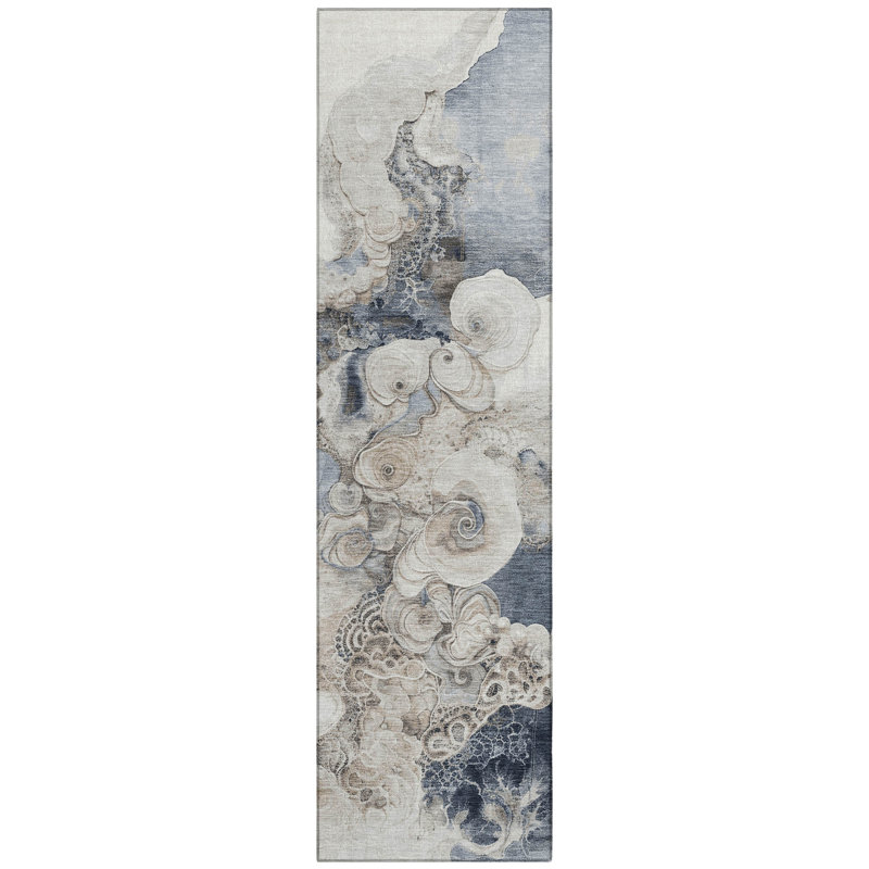 Machine Washable Indoor/Outdoor Xhevrie Ivory Rug, Runner 2'3" x 7'6"