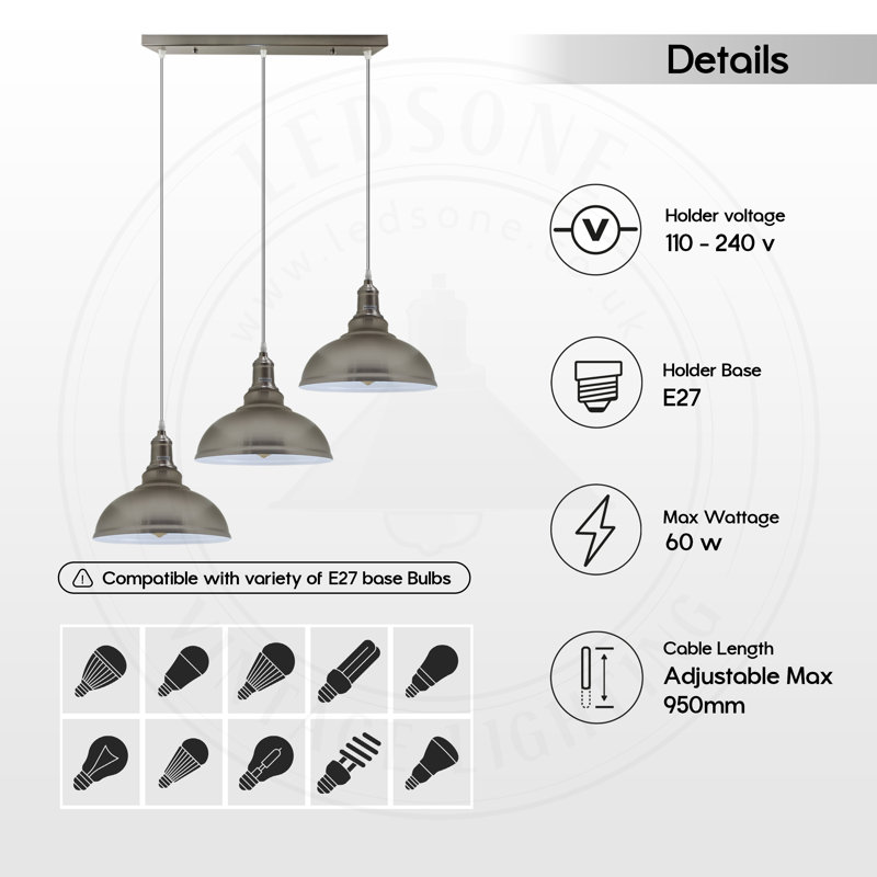 Gallego 3 - Light Grey Kitchen Island Pendant
