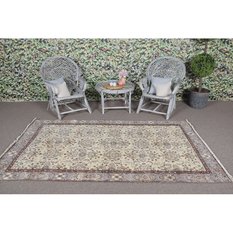 Tapis turc beige Oushak rétro pour utilisation de salon avec design antique et décoration de plancher
