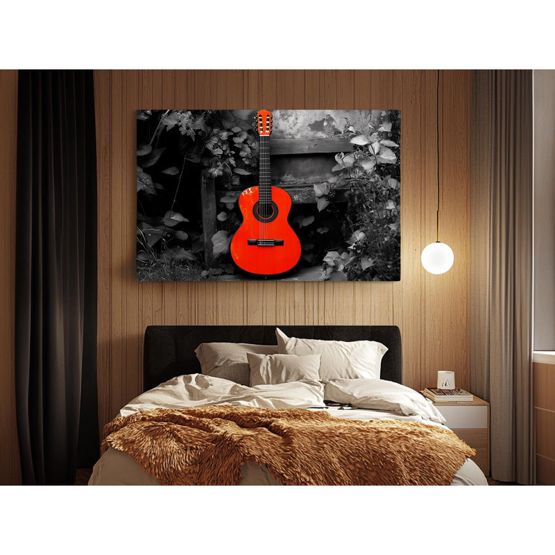 Reproduction d'art sur toile de haute qualité - rouge, sur fond noir et blanc, reproduction d'art sur toile - cadeau - décoration murale, reproduction d'art