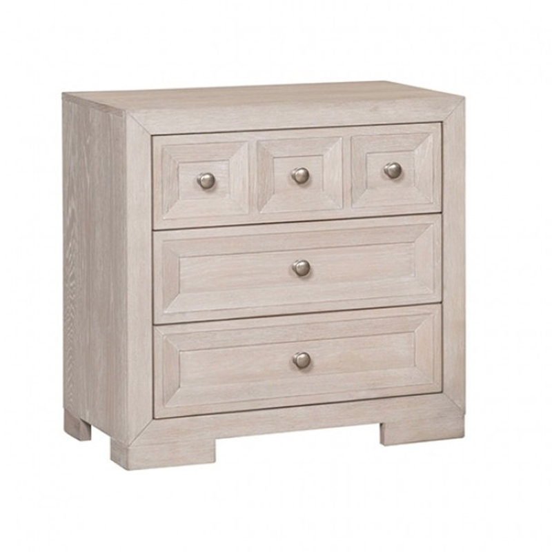 Table de chevet Kizie, USB, 3 tiroirs, bronze, bois massif beige, 28 pouces
