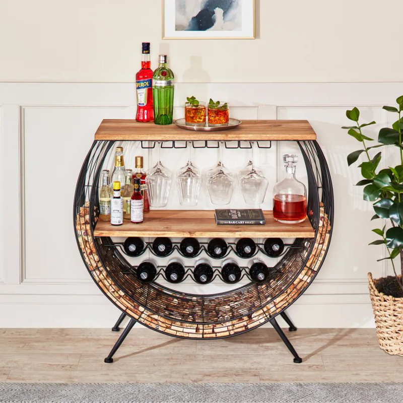 Cork Catcher Accent Table With Wine and Stemware Racks