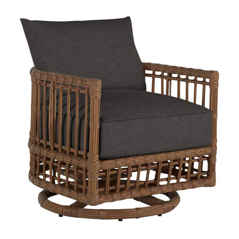 Newport Swivel Patio Chair with Cushions, Welt, Herringbone Sand