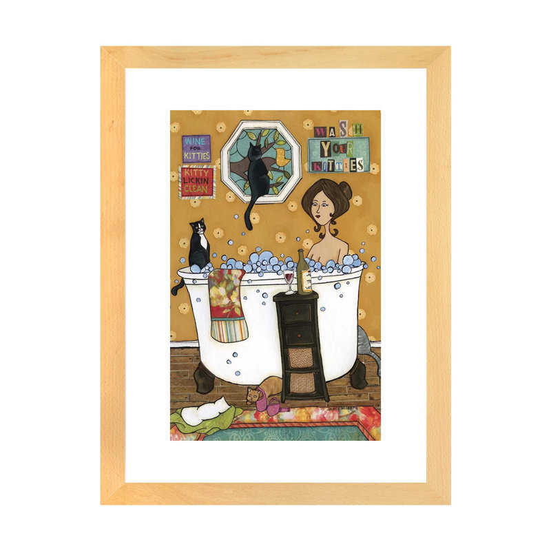 « Wash your kitties » par Jamie Morath-impression, H 32 po x l 24 po x P 1 po, Toile avec cadre en bois beige, Blanc