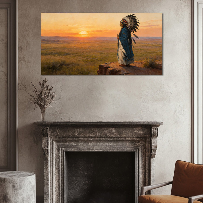 Art mural sur toile Crosslin - Peinture indienne sereine au coucher du soleil pour décoration de salon, image murale sur toile tendue en plusieurs tailles, 12 po x 24 po