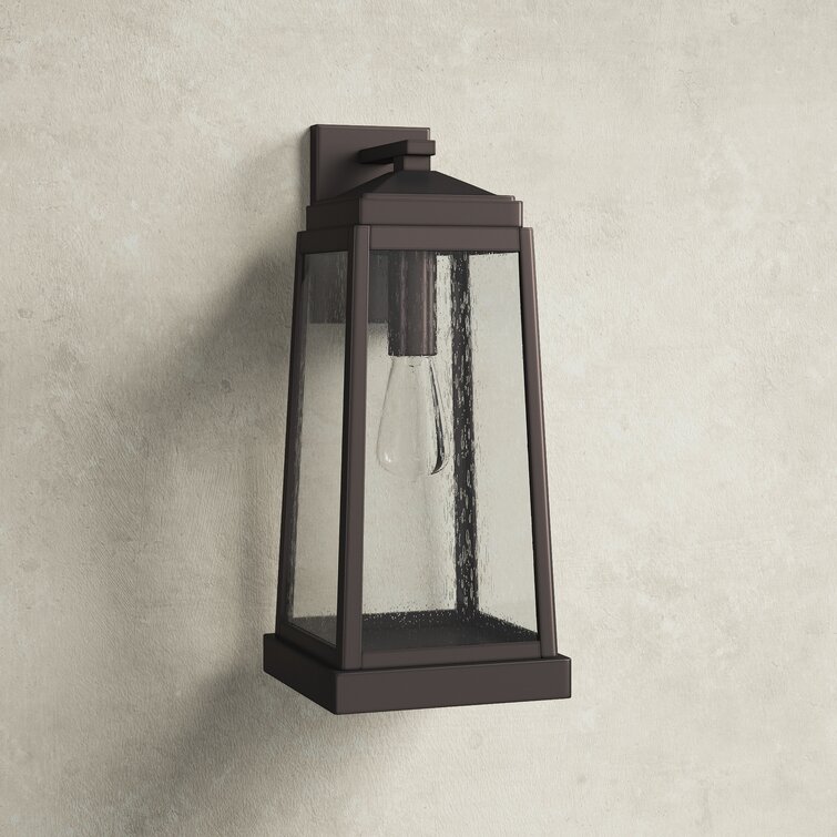 Amaryllis Fultondale Industrial Bronze Seeded Glass Outdoor Wall Lantern