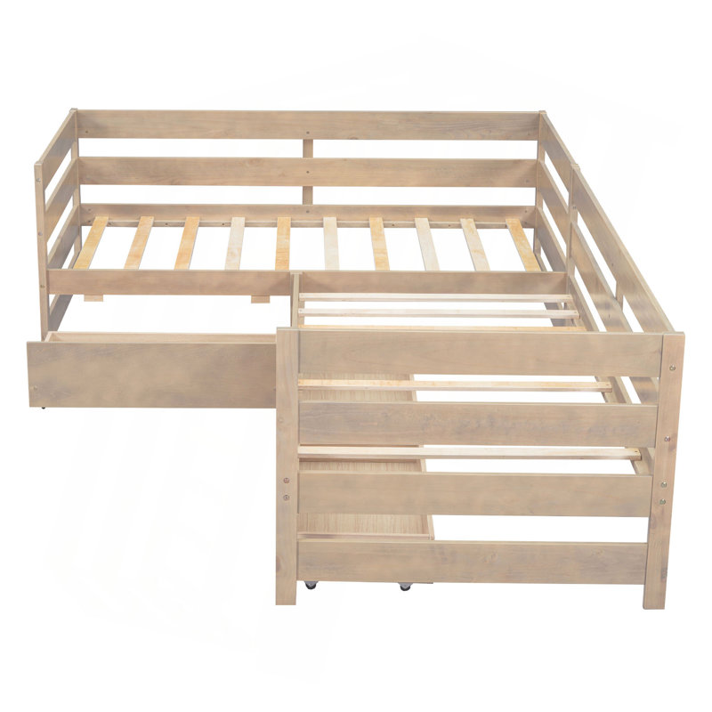 Lit simple en forme de L naturel - 3 tiroirs pour plus de commodité au quotidien