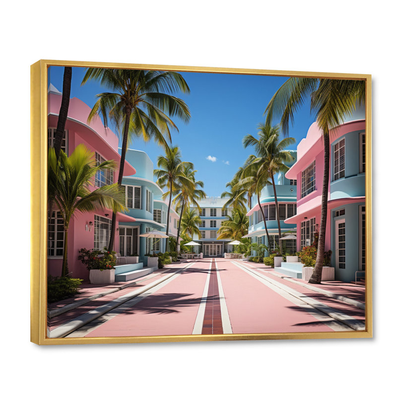 États-Unis Miami Resort Vibes, H 12 po x l 20 po x P 1 po, Cadre flottant doré