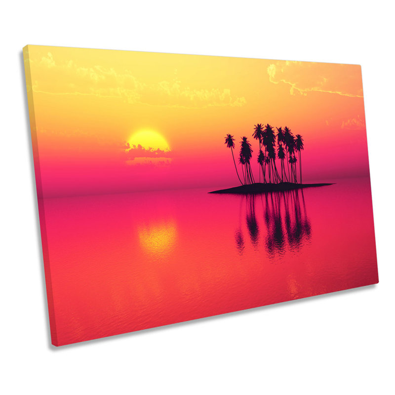 Desert Island Sunset Seascape - Wrapped Canvas Print, 30.5cm H x 45.7cm W x 2cm D