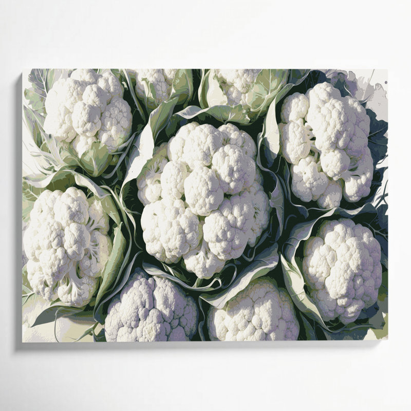 Art mural sur toile beige avec légumes chou-fleur, H 20 po x l 30 po