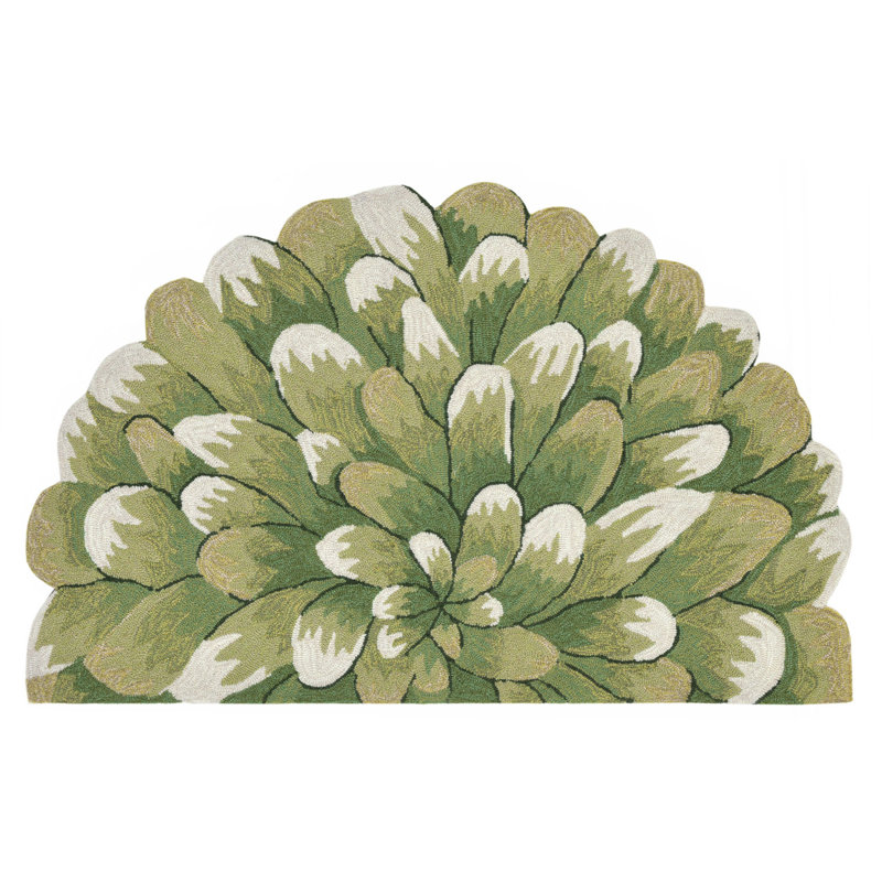 Ismay Floral Polyester Water Resistant Kitchen Mat, Semi-Circle 2'6" x 4', Aqua