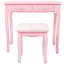 Ensemble de coiffeuse avec miroir et tabouret rembourré Pink Princess, coiffeuse en bois à 4 tiroirs pour chambre de fille, coiffeuse avec beaucoup de rangement-1085241307