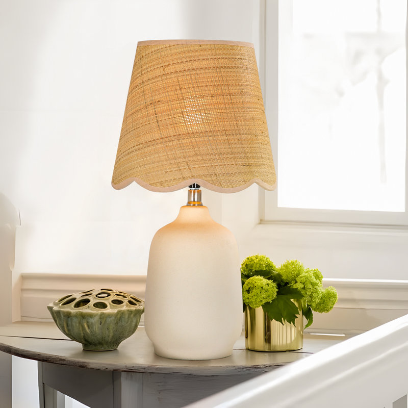 Ceramic Table Lamp with Scallop Shade, Cream White
