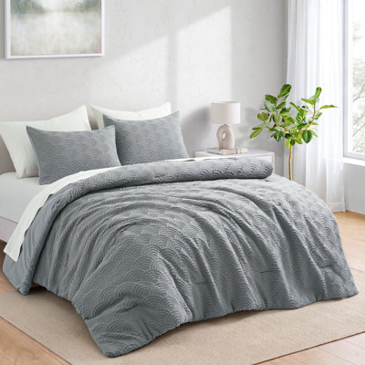 Ensemble de couette 3 pièces en peluche gaufrée avec taies d'oreiller assorties, literie texturée douce toutes saisons