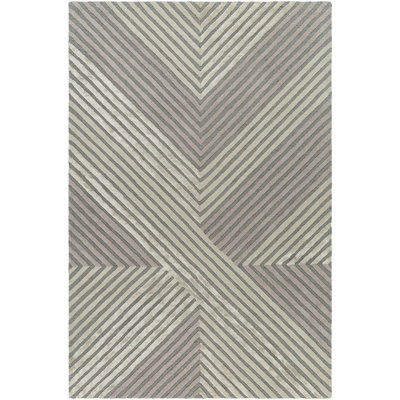 Tapis rectangulaire gris / mauve en laine / viscose touffeté à la main