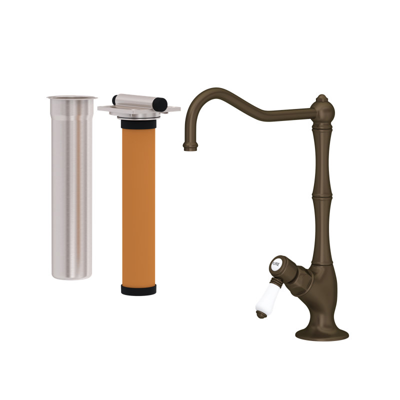 Acqui® Filter Single Handle Kitchen Faucet, Tuscan Brass, Porcelain mini lever