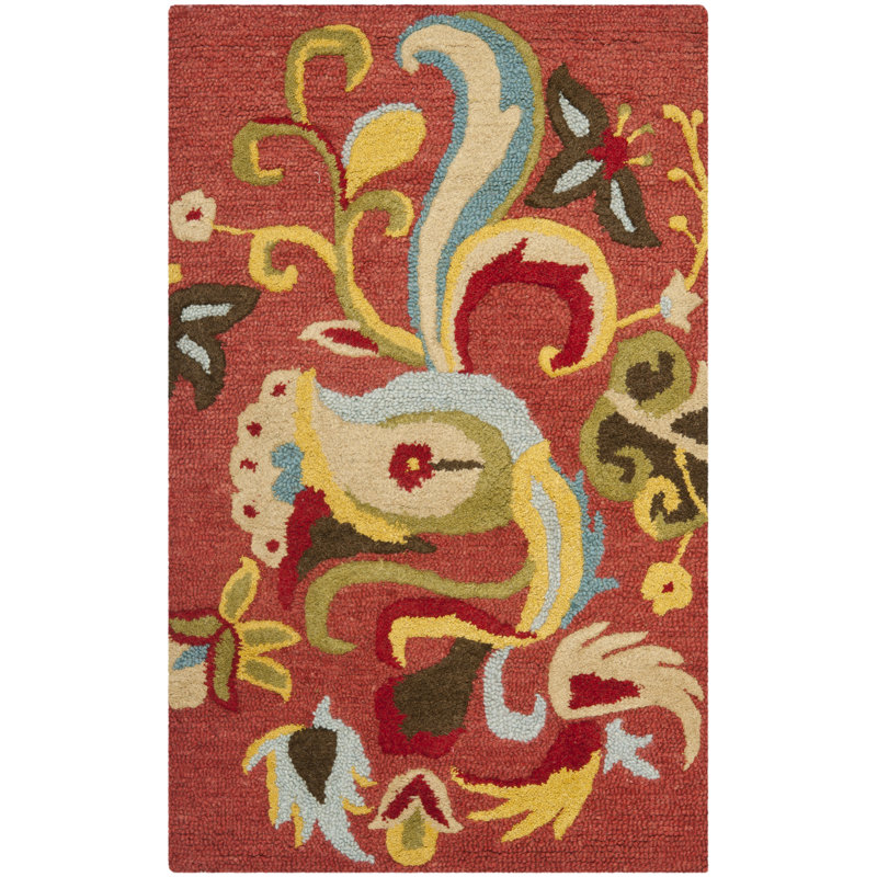 Ferrera Jahiem Floral Handmade Tufted Wool Red Area Rug, Rectangle 2'6" x 4'