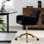 Mobilier de bureau à domicile ajustable - Siège réglable, siège rembourré en mousse, revêtement noir et base en métal doré, idéal pour étudier