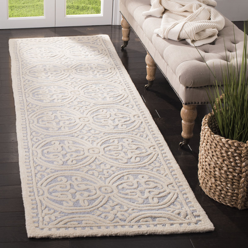 Tapis géométrique en laine touffeté à la main Sadik, Tapis de couloir 2 pi 6 po x 20 pi
