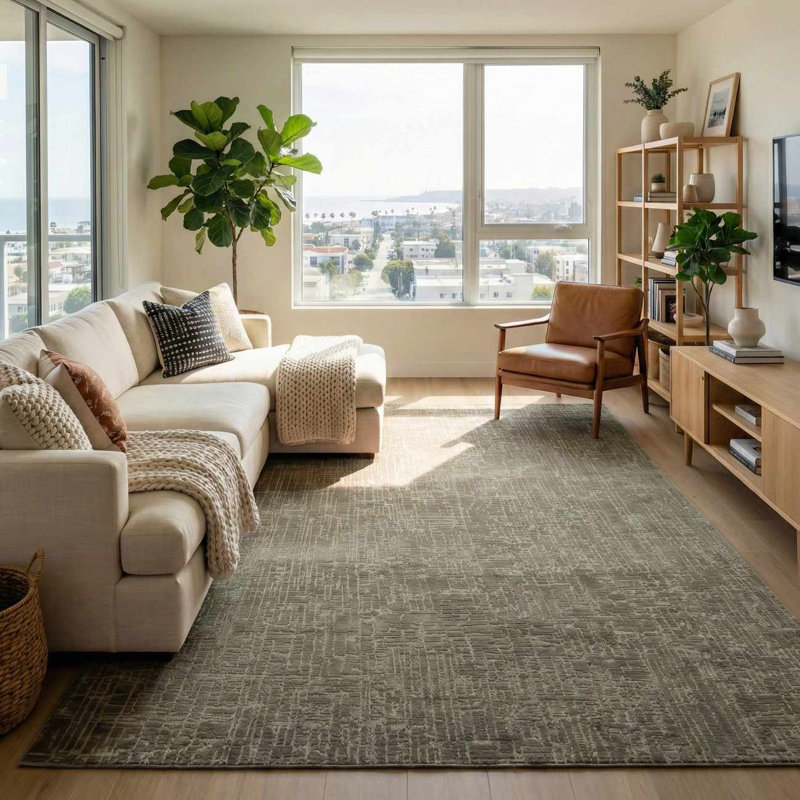 Lina Solid Boho Neutral Machine Washable Dark Green Area Rug, Rectangle  7'10" x 10', Dark Green