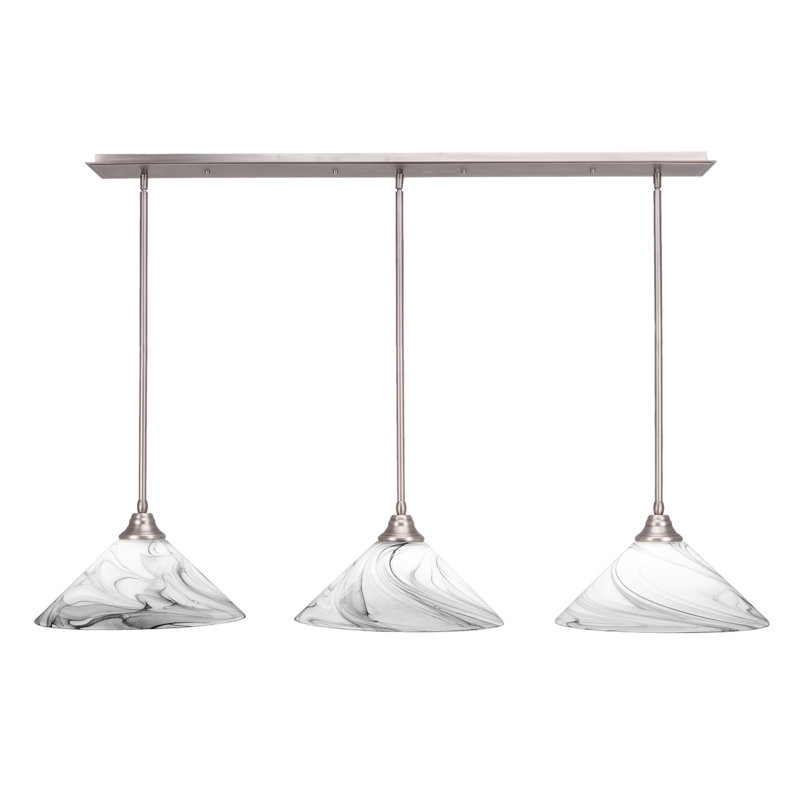 Luminaire suspendu linéaire à 3 lumières suspendu au fini nickel brossé avec verre onyx 16 "