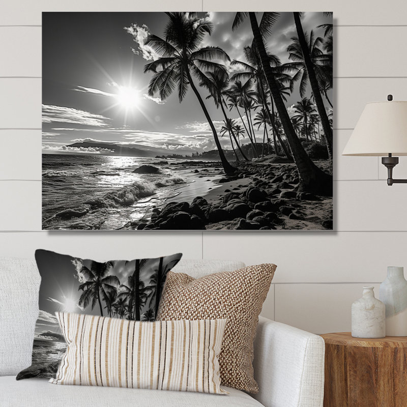 Hawaï noir et ombres blanches d'Aloha II - décoration murale Hawaï, H 16 po x l 32 po x P 1 po, Toile tendue