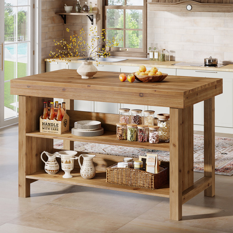 Solid Wood Kitchen Island, Brown