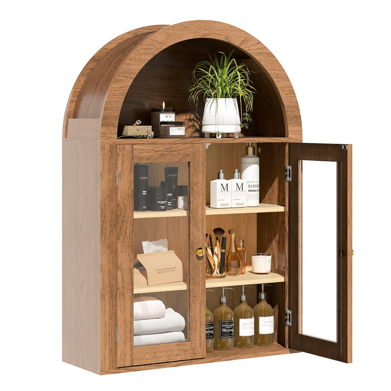 31.5"h Arch Wall Mounted Bathroom Cabinet, Brown, Brown