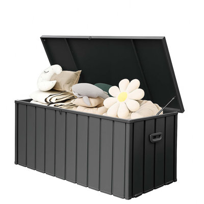 Coffre de terrasse en acier imperméable de 190 gallons avec couvercle verrouillable, élévateur hydraulique, rangement toutes saisons pour patio, piscine, cour arrière et porche.