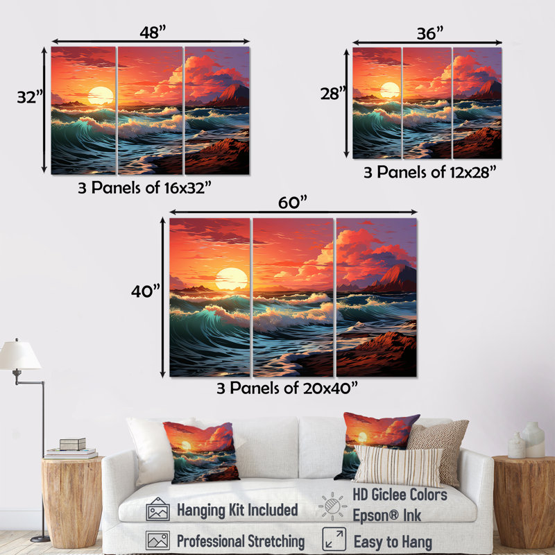 «Rainbow Beach Sunset», ensemble d'art mural océan, H 28 po x l 36 po x P 1 po