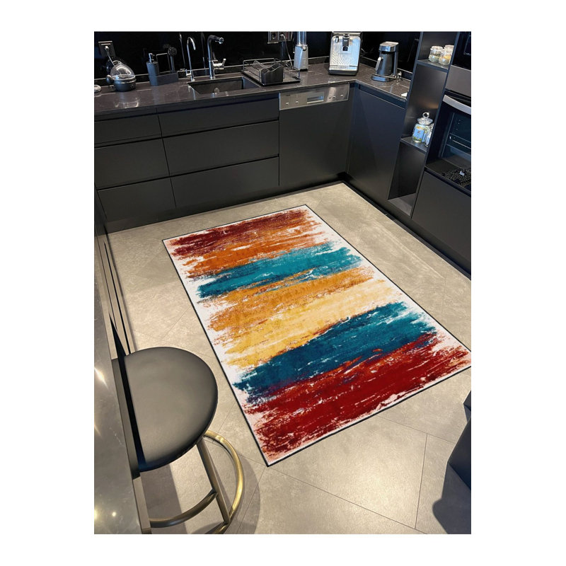 Tapis tissé traditionnel à motif brossé lavable, Sous-tapis rectangulaire de 3 pi 3 po x 4 pi 11 po