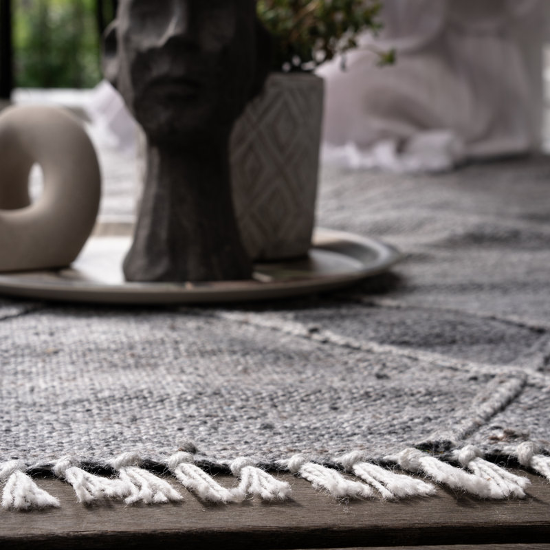 Dakar Uni Hand Woven Area Rug, Rectangle 140 x 200cm, Grey/Brown/Blue