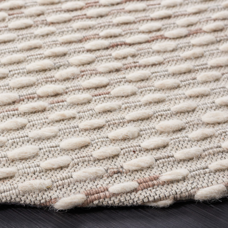 Tapis beige en laine et en coton tissé à la main Laureldale, Rond 6 pi
