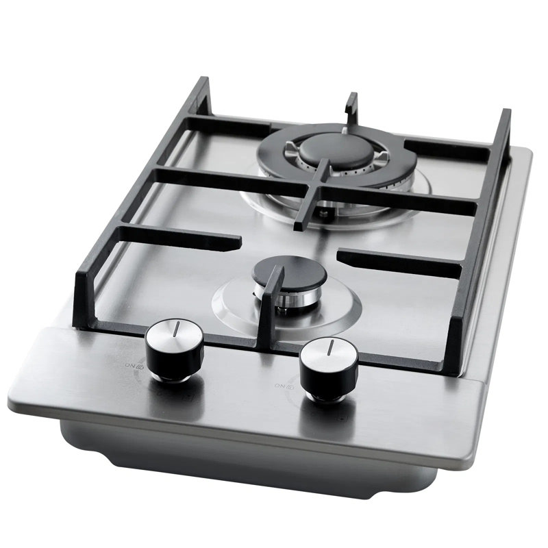 Plaque de cuisson au gaz, 12 pouces, 2 brûleurs, 12250 BTU maximum, surface de cuisson encastrée en acier inoxydable, convertible GPL / gaz naturel, protection par thermocouple