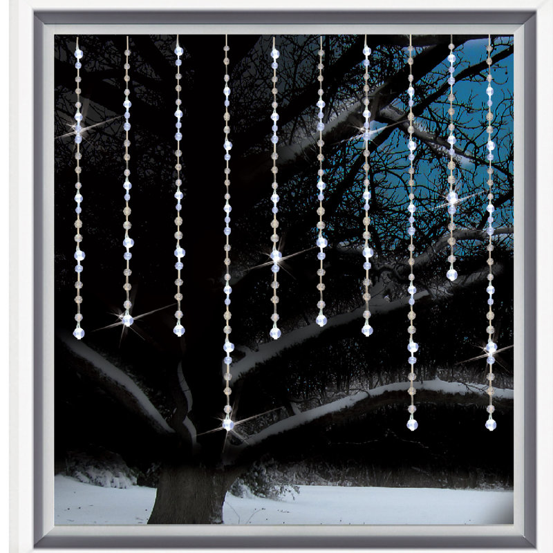 The Holiday Aisle® 50 Lt Window-Cicles LED Morphing Light Set With Beads, Pure White, Transparent Wire
