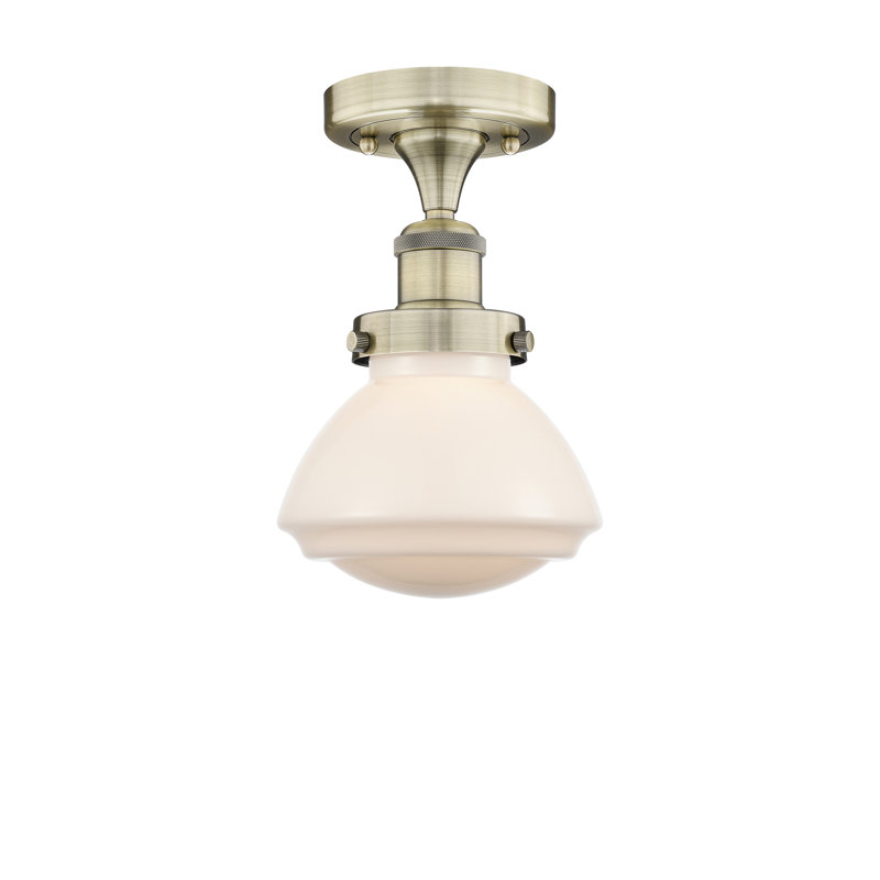 Almarosa Glass Semi Flush Mount, Antique Brass, Matte White