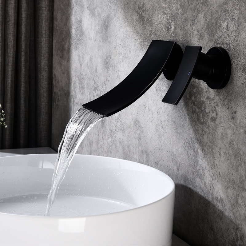 Wall Mount Widespread Bathroom Tap In Matte Black, Generous Spout, Accurate Control Of Water Flow And Temperature, Ideal For Use Black Faucet Mount, Vast Waterfall Style Precise Temperature Rate,