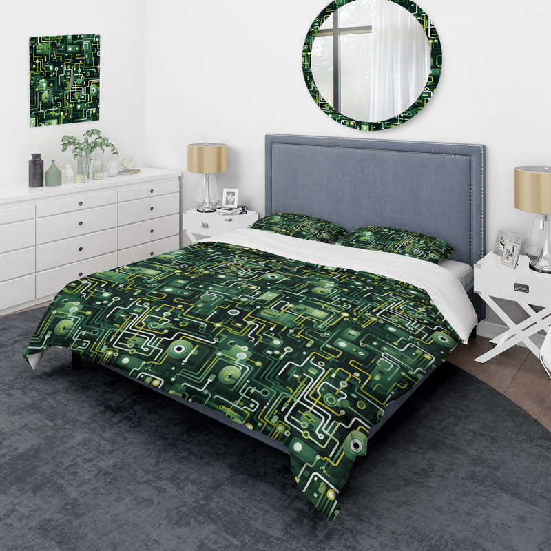 Ensemble de housse de couette Green Techno Fusion Maze IV - Geometric, Housse de couette pour très grand lit et 2 très